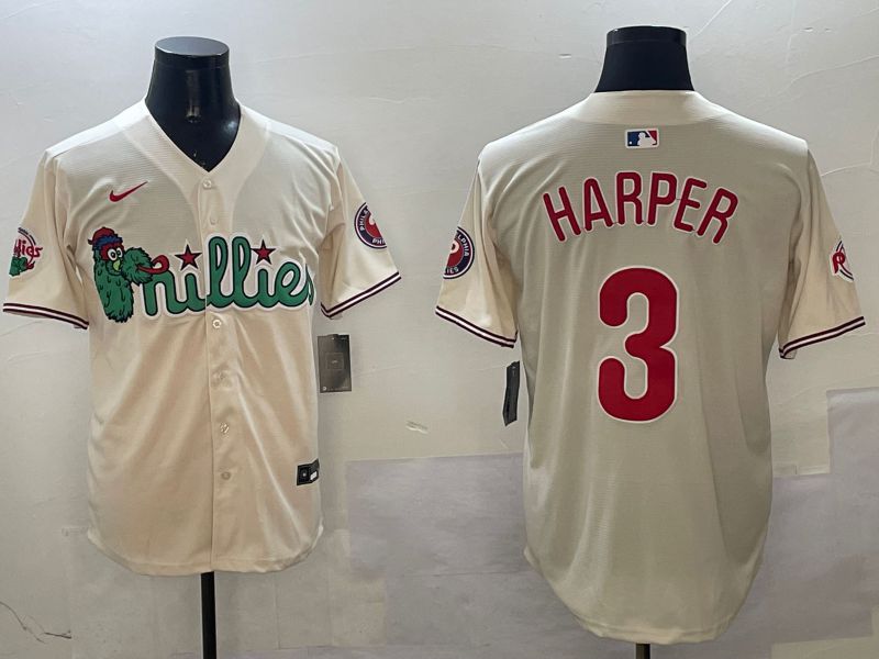 Men Philadelphia Phillies #3 Harper Cream Three generations Joint Name Game 2025 Nike MLB Jersey style 1